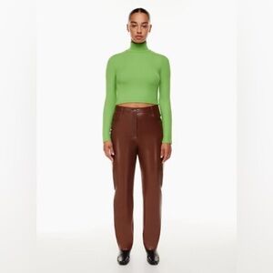 WILFRED‎ ARITZIA Pants Sz 2 The Melina High Waisted Vegan Leather Cognac Brown